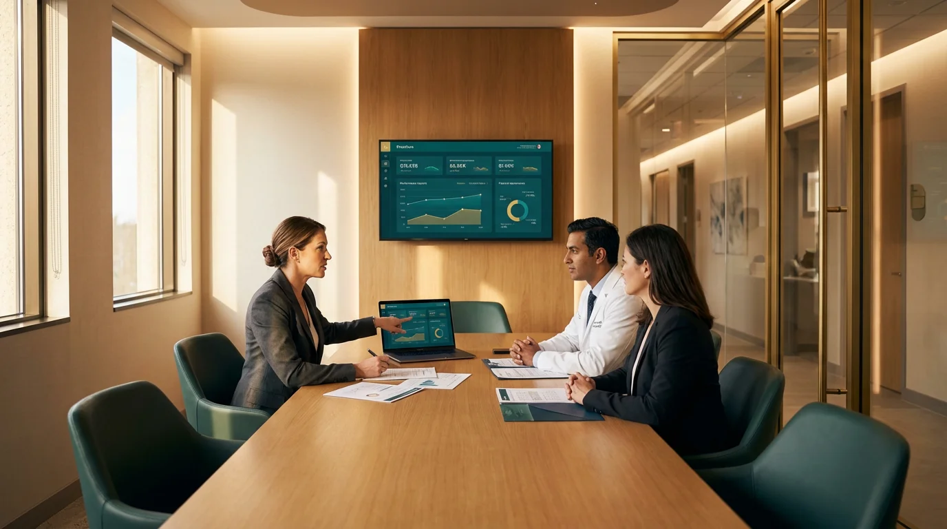 Medical team morning huddle showing active staff transformation and implementation — Ophtha Consulting | Diana Andre