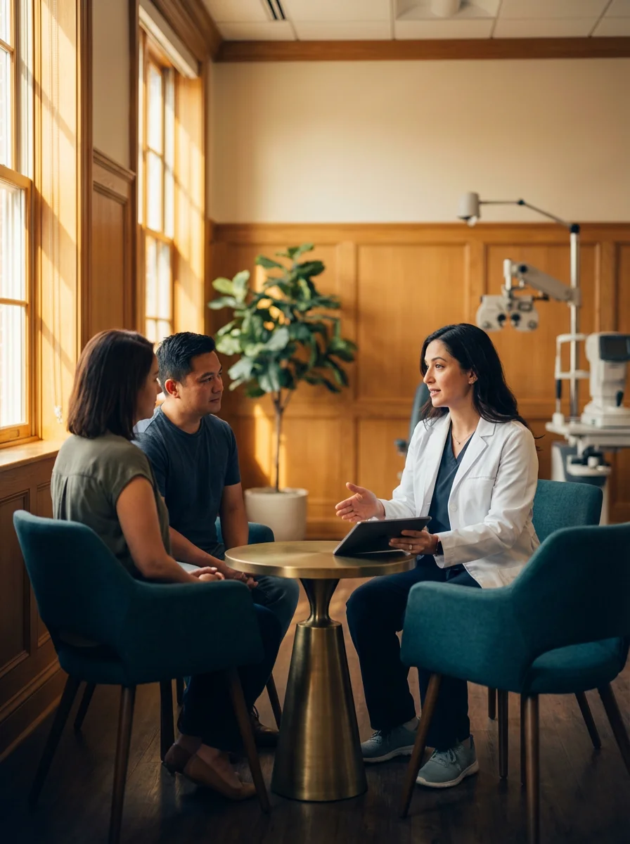 Ophthalmologist consulting with patient family — building trust through communication — Ophtha Consulting | Diana Andre