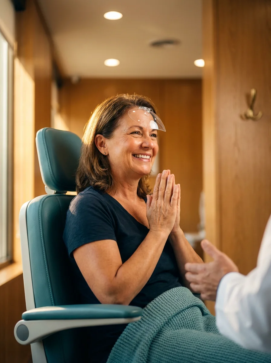 Happy patient smiling after successful ophthalmology care at a well-run practice — Ophtha Consulting | Diana Andre