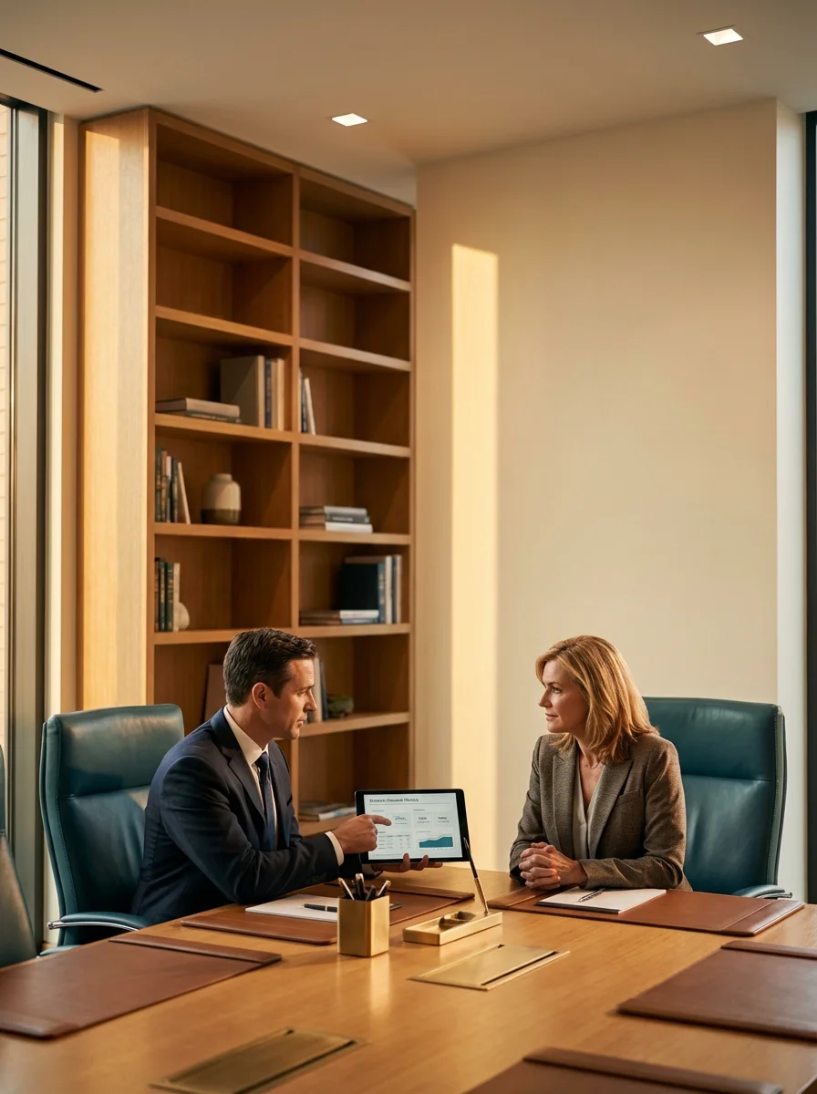 Practice leader reviewing operational performance metrics and growth strategy — Ophtha Consulting | Diana Andre