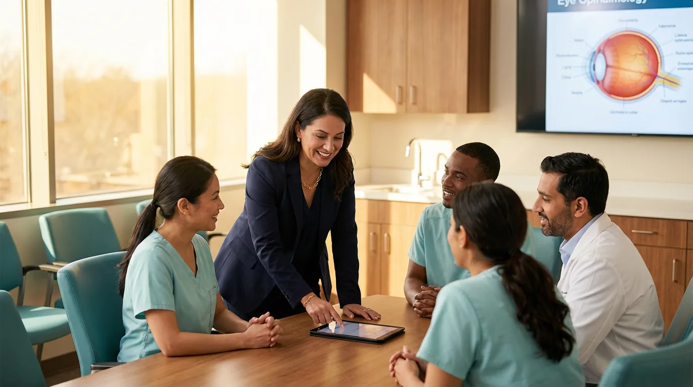 Empowered medical team collaborating after professional training
